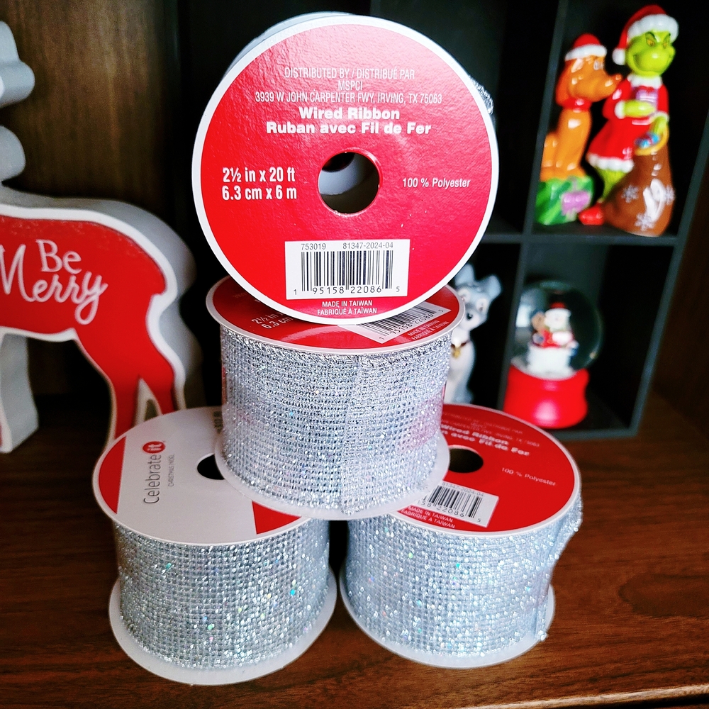 4 Rolls Of Silver Glitter Wired Ribbon By Celebrate It